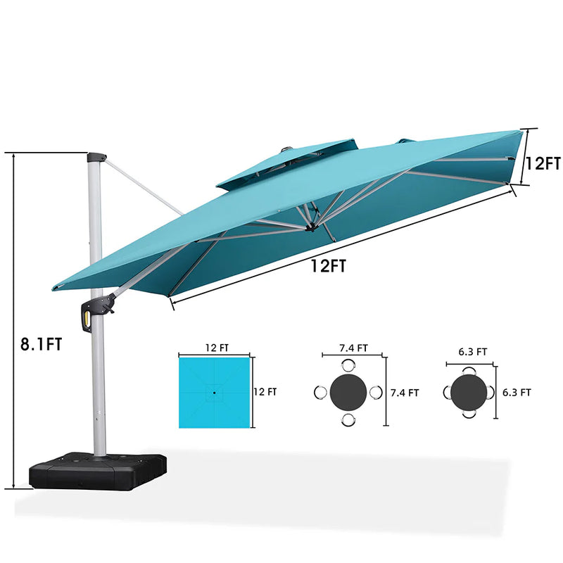PURPLE LEAF Large Square Patio Cantilever Umbrella With Base for Garden Pool Porch