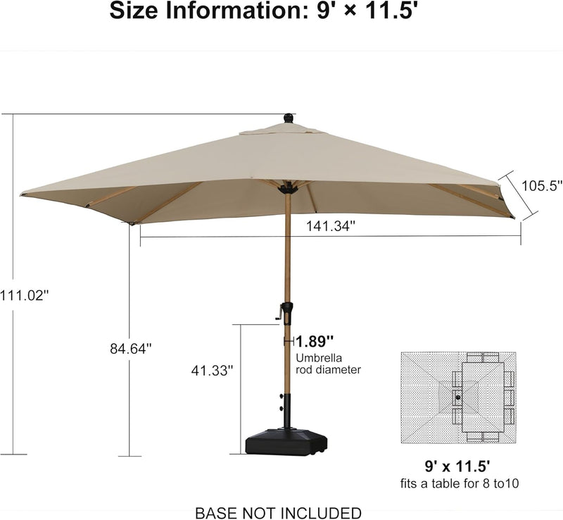 PURPLE LEAF Patio Market Umbrella Aluminum Outdoor Table Umbrella with Wood Color