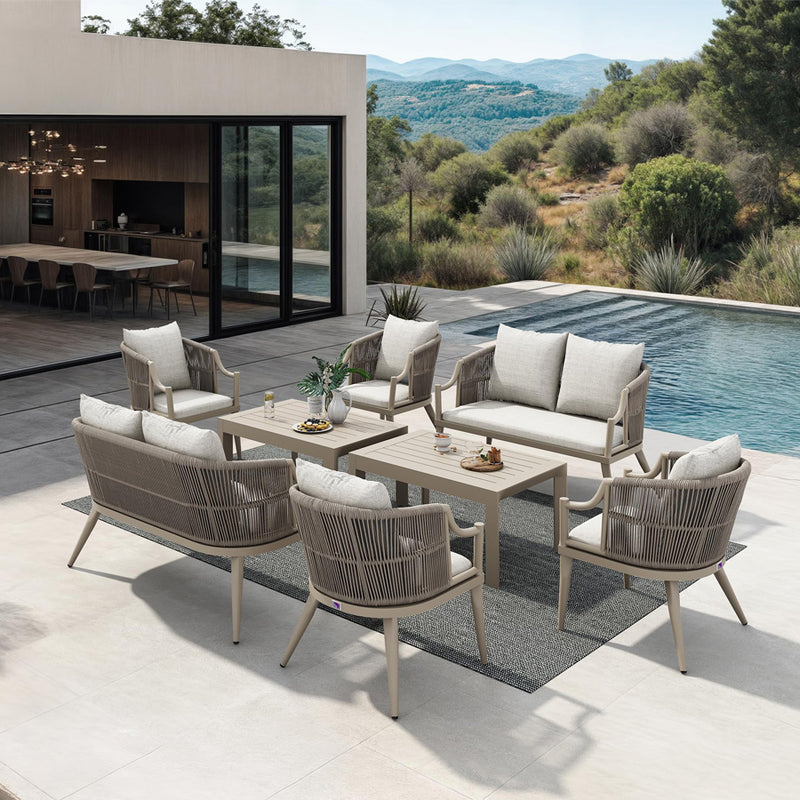 PURPLE LEAF Buler 4/8 Pieces Modern Patio Conversation Set with Rattan Chairs and Coffee Table Sofa for Poolside