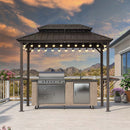 PURPLE LEAF Hardtop Grill Gazebo for Patio Bronze Permanent Metal Roof Outside Sun Shade Outdoor BBQ Canopy with String Lights