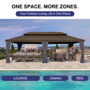 PURPLE LEAF Outdoor Hardtop Gazebo for Patio Bronze Aluminum Frame Pavilion with Navy-Blue Curtain and String Lights-milky