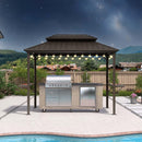 PURPLE LEAF Hardtop Grill Gazebo for Patio Bronze Permanent Metal Roof Outside Sun Shade Outdoor BBQ Canopy with String Lights