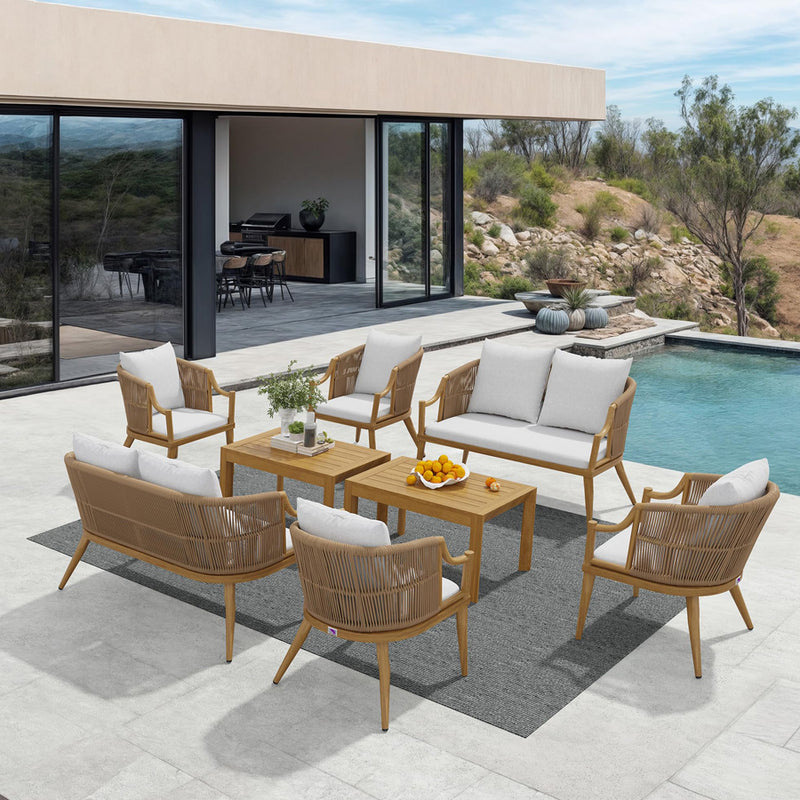 PURPLE LEAF Buler 4/8 Pieces Modern Patio Conversation Set with Rattan Chairs and Coffee Table Sofa for Poolside
