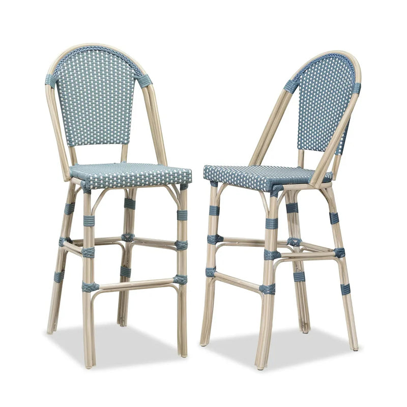 OPEN BOX I PURPLE LEAF French Counter Height Bar Height Stool Set of 2, Patio Bar Chairs with Back Rattan, French Bistro Set