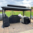 PURPLE LEAF Hardtop Grill Gazebo for Patio Grey Permanent Metal Roof Outside Sun Shade Outdoor BBQ Canopy with String Lights