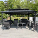 PURPLE LEAF Hardtop Grill Gazebo for Patio Grey Permanent Metal Roof Outside Sun Shade Outdoor BBQ Canopy with String Lights