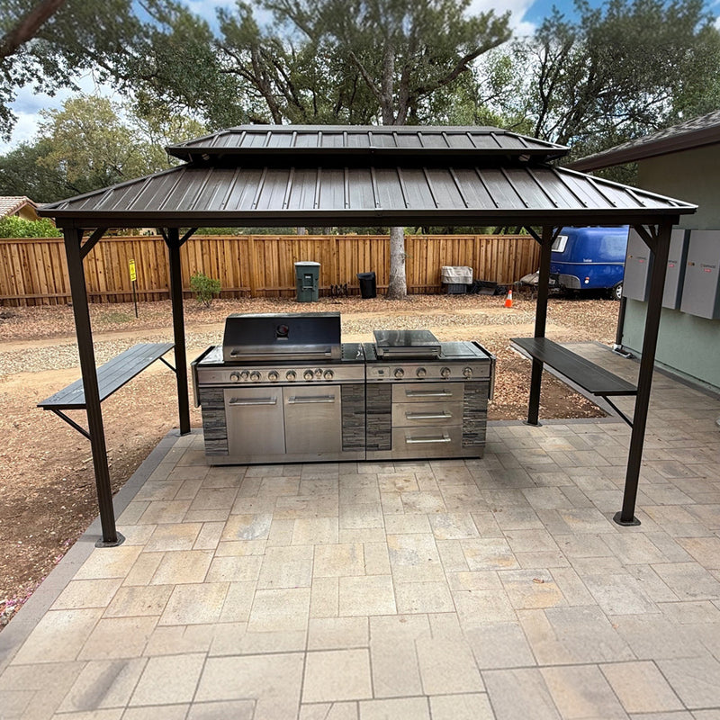 PURPLE LEAF Hardtop Grill Gazebo for Patio Bronze Permanent Metal Roof Outside Sun Shade Outdoor BBQ Canopy
