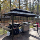PURPLE LEAF Hardtop Grill Gazebo for Patio Bronze Permanent Metal Roof Outside Sun Shade Outdoor BBQ Canopy with String Lights