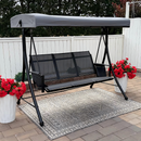 PURPLE LEAF Porch Swing with Adjustable Tilt Canopy Patio Swing with Stand and Meatl Steel Frame All-Weather Outdoor Swing Chair Seat Space-Saving for Backyard Garden Deck