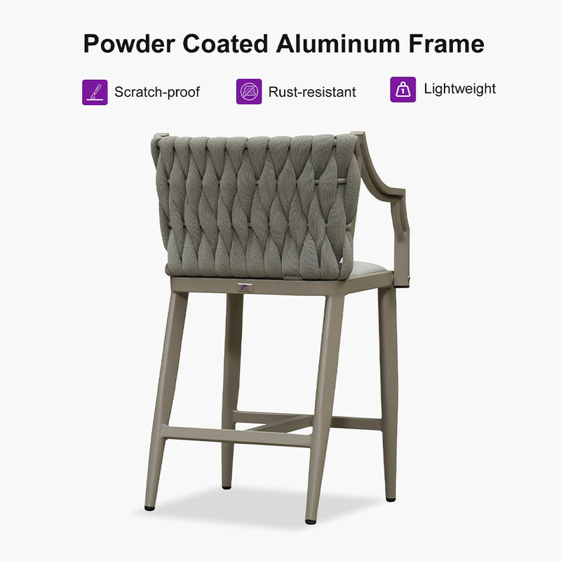 PURPLE LEAF Outdoor Bar Stool Set of 2 Aluminum Frame Bar Chair with Cushion and Back Kitchen Island Bar Stools