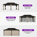 PURPLE LEAF Outdoor Hardtop Gazebo Bronze Metal Frame Galvanized Steel Double Roof with Lights-milky