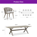 PURPLE LEAF outdoor dining set product size chart with table and chair dimensions.