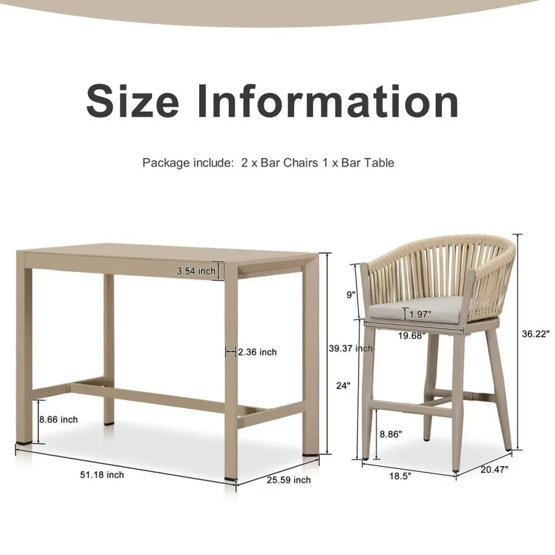 PURPLE LEAF Counter Stools, Bar Stools Set of 2 Rattan Bar Stools Wicker Bar Chairs Woven Aluminum Barstools with Back and Cushions