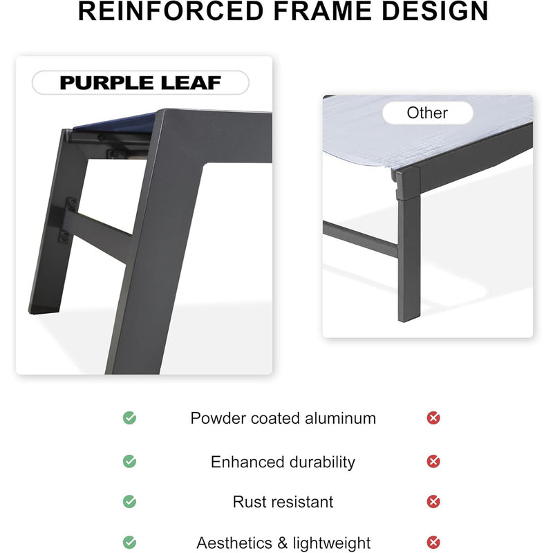 PURPLE LEAF Outdoor Aluminum Chaise Lounge Set of 3 with Wheels and Side Table for Outdoor Backyard Poolside