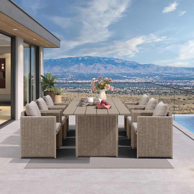 PURPLE LEAF Sanori Patio Dining Set Modern Large Weather-Resistant Table and Aluminum Chairs with Cushions for Garden Beige