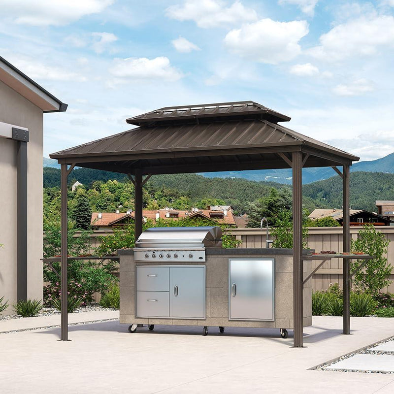 PURPLE LEAF Hardtop Grill Gazebo for Patio Bronze Permanent Metal Roof Outside Sun Shade Outdoor BBQ Canopy
