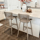 PURPLE LEAF Patio Counter Height Bar Stools Set of 2 Metal Bar Chairs with Back Wicker Woven Stools for Kitchen Island Pool Garden Outdoor Barstools