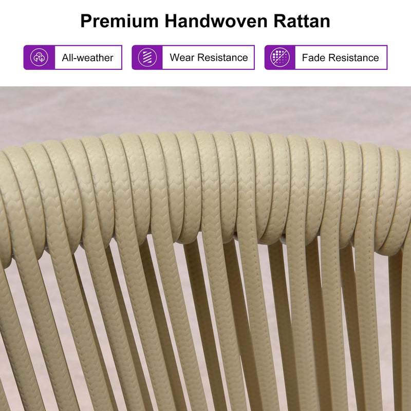 PURPLE LEAF Patio Bar Stools Set of 2 Outdoor Wicker Modern High Bar Chairs Metal Cushioned Barstools with Backs and Ergonomic Armrest for Balcony Garden Indoor Kitchen Island