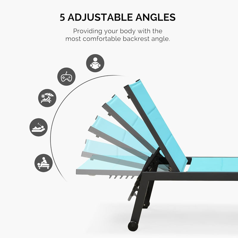 PURPLE LEAF Extra Large 2 Pieces Outdoor Aluminum Chaise Lounge Chair with Wheels