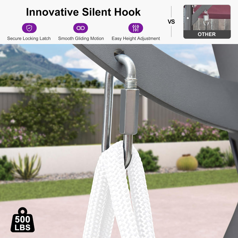 PURPLE LEAF Outdoor Deluxe Modern Swing Chairs with PVC Canopy, Swing for Patio Gadern Porch, Solar LED Light and Cushions Included