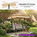 PURPLE LEAF Porch Swing with Adjustable Tilt Canopy Patio Swing with Stand and Meatl Steel Frame All-Weather Outdoor Swing Chair Seat Space-Saving for Backyard Garden Deck