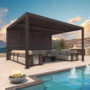 PURPLE LEAF Athena Louvered Pergola Bronze Outdoor Aluminum Pergola with Shutter Wall Adjustable Gazebo Rainproof for Patio Deck Garden