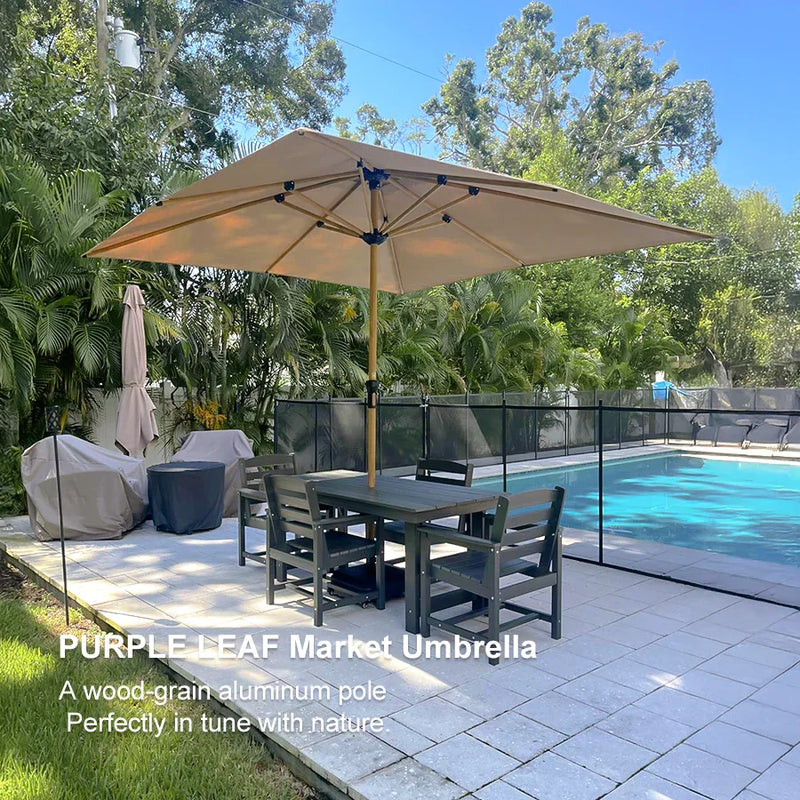 PURPLE LEAF Patio Market Umbrella Aluminum Outdoor Table Umbrella with Wood Color