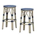 PURPLE LEAF Patio Round Bar Stools Set of 2 Outdoor Backless Barstools Woven Rattan Bar Chair  for Indoor Kitchen Island Bistros Cafe Restaurant