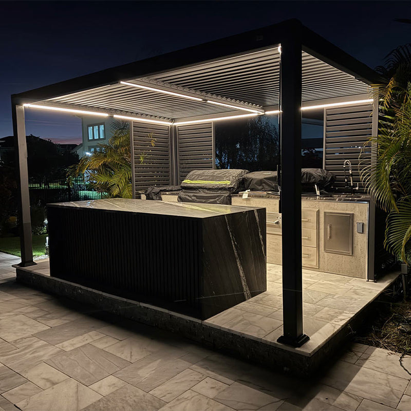 PURPLE LEAF Athena Louvered Pergola Grey Outdoor Aluminum Pergola with Strip Lights Adjustable Gazebo for Patio Deck Garden