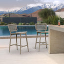 PURPLE LEAF Patio Counter Height Bar Stools Set of 2 Metal Bar Chairs with Back Wicker Woven Stools for Kitchen Island Pool Garden Outdoor Barstools