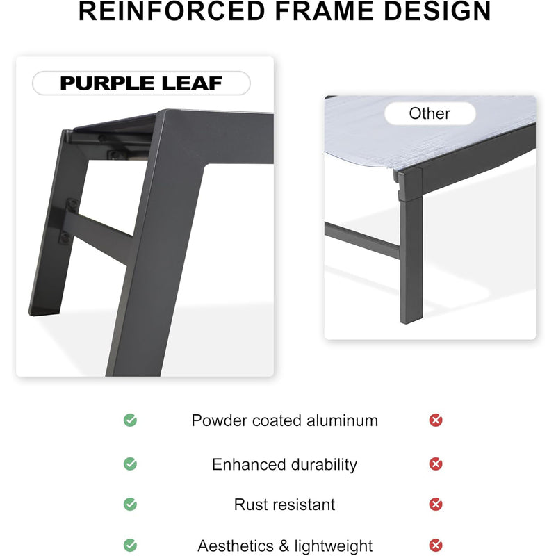PURPLE LEAF Outdoor Aluminum Chaise Lounge Set of 3 with Wheels and Side Table for Outdoor Backyard Poolside