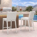 PURPLE LEAF Outdoor Counter Height Stools Set of 2, PU Leather Patio Bar Set with Aluminum Frame, Bar Chairs for Poolside, Garden, Kitchen Island