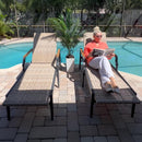 PURPLE LEAF Outdoor Chaise Lounge Chair Set of 2 Patio Pool Lounger Aluminum Chairs with Wooden Armrest Sunbathing Tanning Recliner for Outside Backyard White