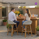 PURPLE LEAF Patio Oversized Backrest Bar Height Stool Set of 2 Outdoor Round Barstools Aluminum Frame Woven Rattan for Indoor Kitchen Dining Bistros Cafe Restaurant