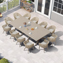PURPLE LEAF Modern Outdoor Dining Table with 6/8/10 Seats, All-Weather Aluminum Table and Rattan Chairs with Cushions, Champagne