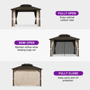 PURPLE LEAF  Outdoor Hardtop Gazebo Bronze Metal Frame Galvanized Steel Double Roof with Lights-clear