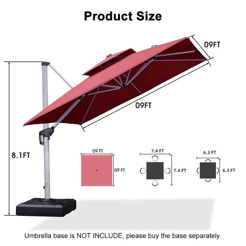 PURPLE LEAF Large Square Patio Cantilever Umbrella for Garden Pool Porch