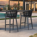 PURPLE LEAF Patio Bar Stools Set of 2 Outdoor Wicker Modern High Bar Chairs Metal Cushioned Barstools with Backs and Ergonomic Armrest for Balcony Garden Indoor Kitchen Island