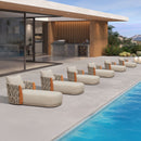 PURPLE LEAF Luxury  Hailar Olefin Patio Chaise Lounge Chair , Upholstered Pool Aluminium Lounge Chairs for Outdoor with Teak Armres for Deck, Pool, Lawn, Garden, Courtyard, Porch
