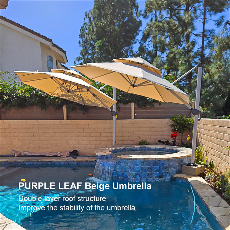 PURPLE LEAF Large Round Patio Cantilever Umbrella for Deck, Pool, Backyard