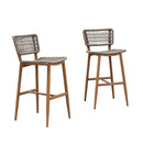 PURPLE LEAF Patio Counter Height Bar Stools Set of 2 Metal Bar Chairs with Back Wicker Woven Stools for Kitchen Island Pool Garden Outdoor Barstools