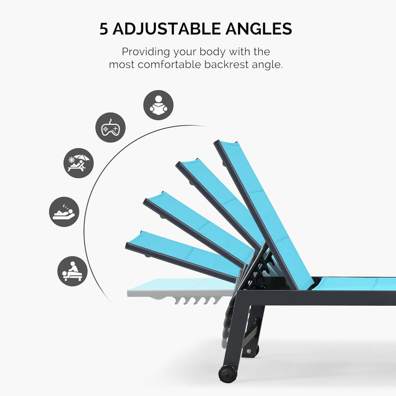 PURPLE LEAF Outdoor Aluminum Chaise Lounge Set of 3 with Wheels and Side Table for Outdoor Backyard Poolside