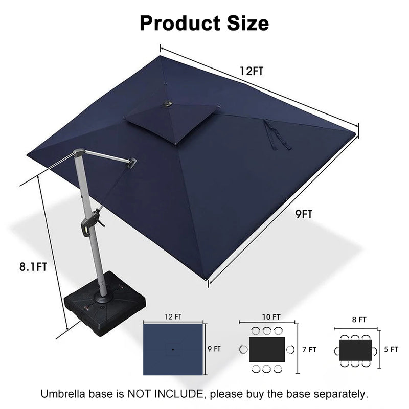 PURPLE LEAF Rectangular Large Outdoor Cantilever Umbrella for Garden, Pool