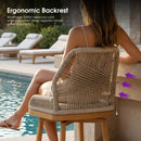 PURPLE LEAF Outdoor Swivel Counter Height Bar Stools Set of 2 Patio 360° Rotating All-Weather Wicker Stools with Back and Cushion for Outside Backyard Kitchen Bistro Garden Bar