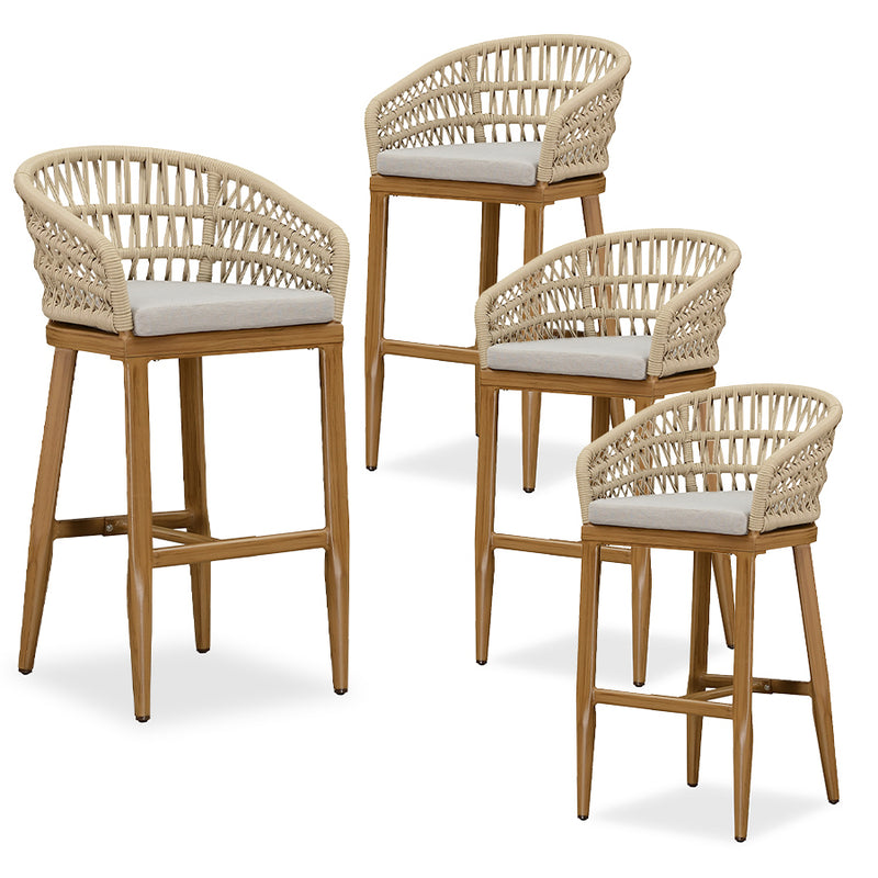 PURPLR LEAF Bar Stools Chair Set of 2, Rattan and Aluminum Frame with Comfortable Cushion