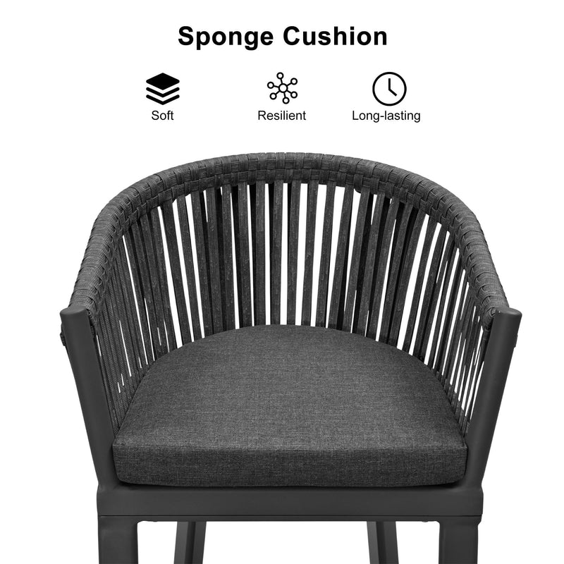 PURPLE LEAF Counter Stools, Bar Stools Set of 2 Rattan Bar Stools Wicker Bar Chairs Woven Aluminum Barstools with Back and Cushions