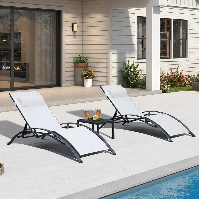 PURPLE LEAF Patio Chaise Lounge Set Outdoor Beach Pool Sunbathing Lawn Lounger Recliner Chair Outside Chairs with Side Table Included