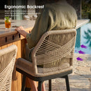 PURPLE LEAF Outdoor Swivel Counter Height Bar Stools Set of 2 Patio 360° Rotating All-Weather Wicker Stools with Back and Cushion for Outside Backyard Kitchen Bistro Garden Bar