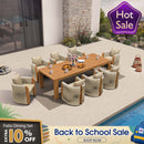 PURPLE LEAF Byron Outdoor Dining Set with Blended Olefin Cushion Aluminum Luxury Patio Furniture Dining Set All Weather Wicker Dining Sets for Backyard Deck, Teak