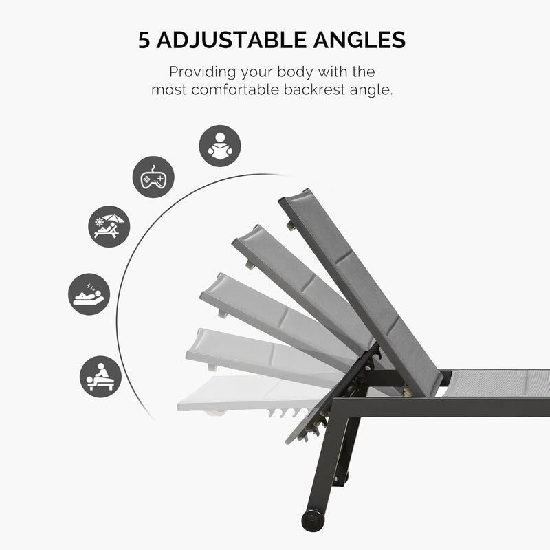 PURPLE LEAF Extra Large 2 Pieces Outdoor Aluminum Chaise Lounge Chair with Wheels